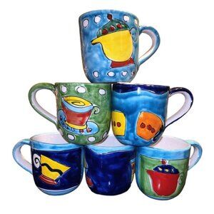 STARBUCKS 2002 Barista Ceramic Coffee Mug Set 16 oz Hand Painted In Italy